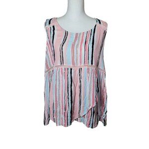 Weekend Suzanne Betro Sleeveless Shirt Striped Womens XL Ruffle Layers Pink‎